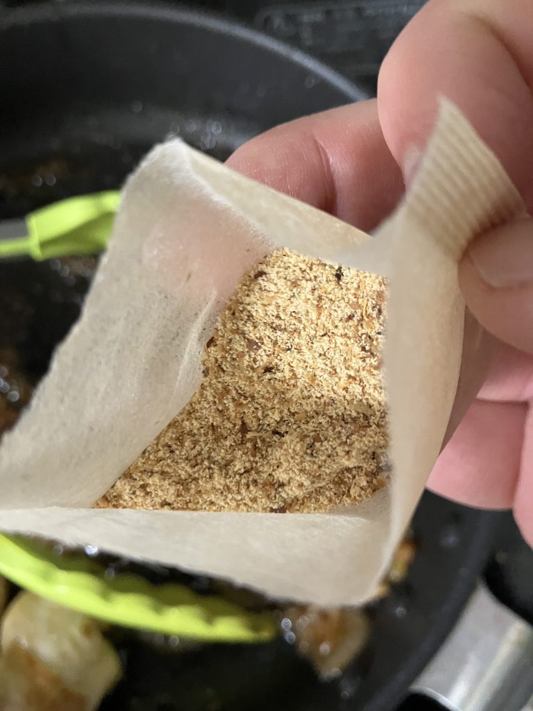 Packet of bonito dashi powder used to enhance flavor